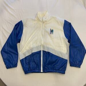 Vintage 90s Passport to Fitness Windbreaker Jacket | XL | Blue & White